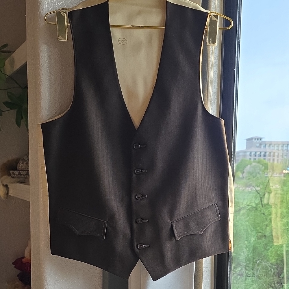 Vintage Brown Western Men's Vest Waist Coat with Tan Satin Lining